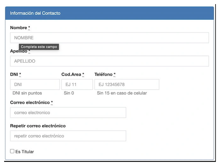 Paso 2 para sacar turno de la VTV en Lobos: información del contacto